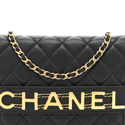 Calfskin Quilted Enchained Wallet On Chain WOC Black