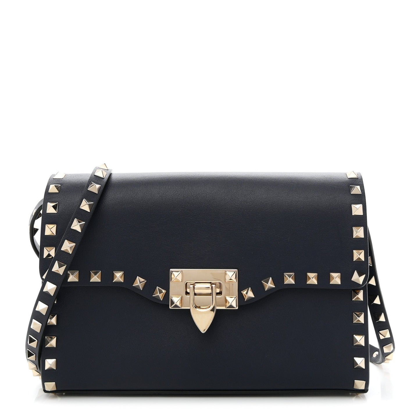 Vitello Medium Rockstud Flip Lock Crossbody Bag Marine
