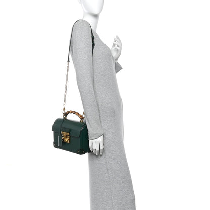 Azalea Calfskin Small Padlock Bamboo Shoulder Bag Vintage Green