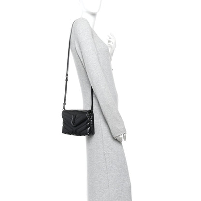 Calfskin Y Quilted Monogram Monochrome Toy Loulou Crossbody Bag Black