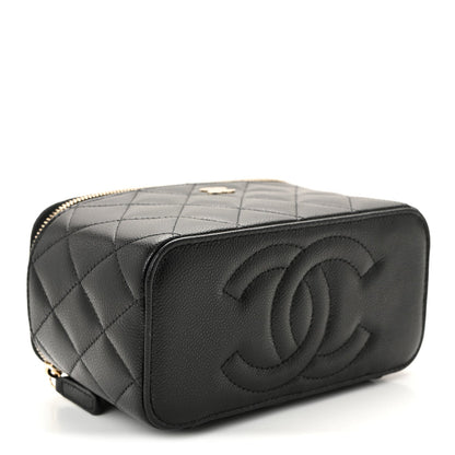Caviar Quilted Small Vanity Case With Chain Black