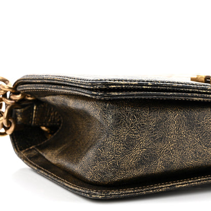Cracked Metallic Calfskin Quilted Medium Boy Flap Gold