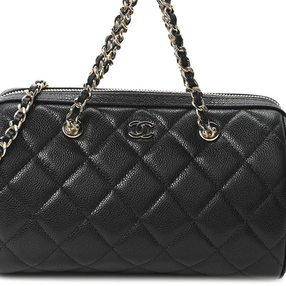 Caviar Quilted Barrel Purse With Chain  Black