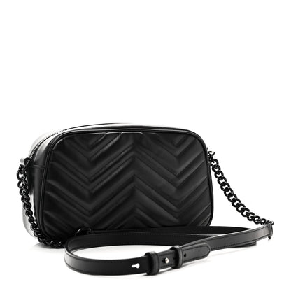 Calfskin Matelasse Monochrome Small GG Marmont Chain Shoulder Bag Black