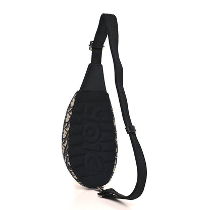 Grained Calfskin Oblique Scarab Sling Bag Blue Black