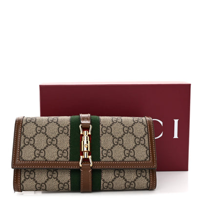 GG Supreme Monogram Azalea Calfskin Web Jackie 1961 Chain Wallet Beige Ebony Brown Sugar