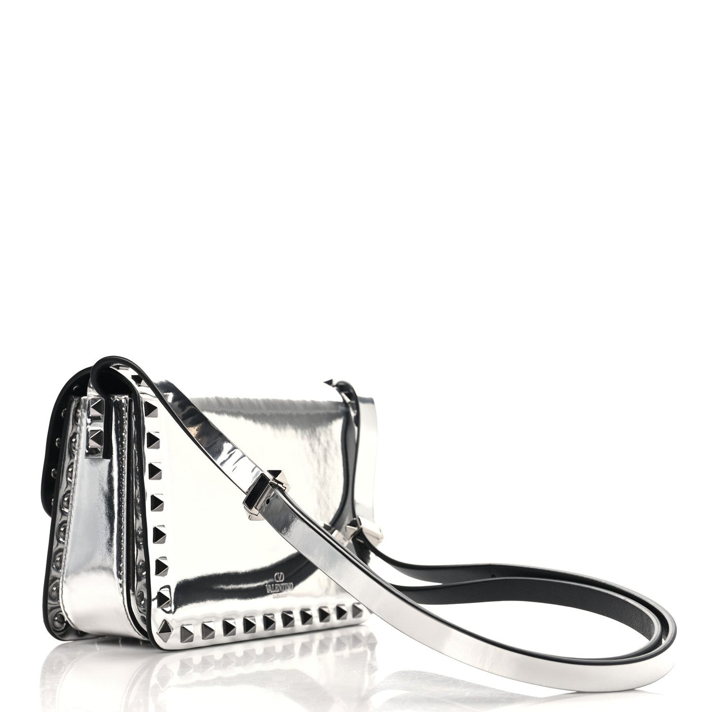 Mirror Calfskin Small Rockstud23 Shoulder Bag Silver