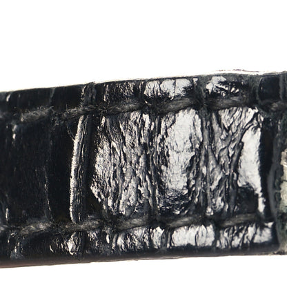 Shiny Calfskin Monochrome Crocodile Embossed Small Hourglass Top Handle Bag Black