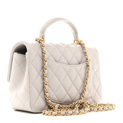 Lambskin Quilted Mini Top Handle Rectangular Flap Grey