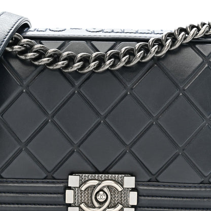 Calfskin Embossed Medium Paris Salzburg Boy Flap Navy