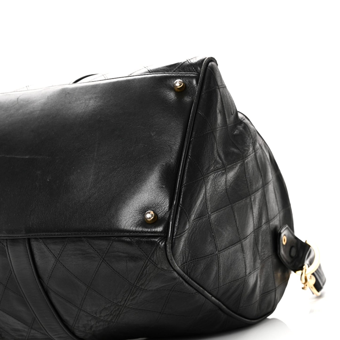Calfskin Stitched Duffle Travel Bag Black