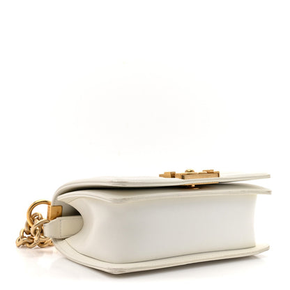 Lizard Chevron Small Boy Flap White Gold