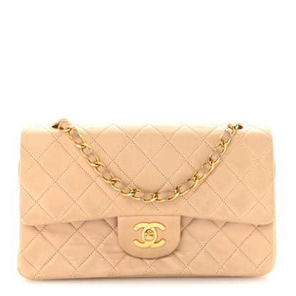 Lambskin Quilted Small Double Flap Beige
