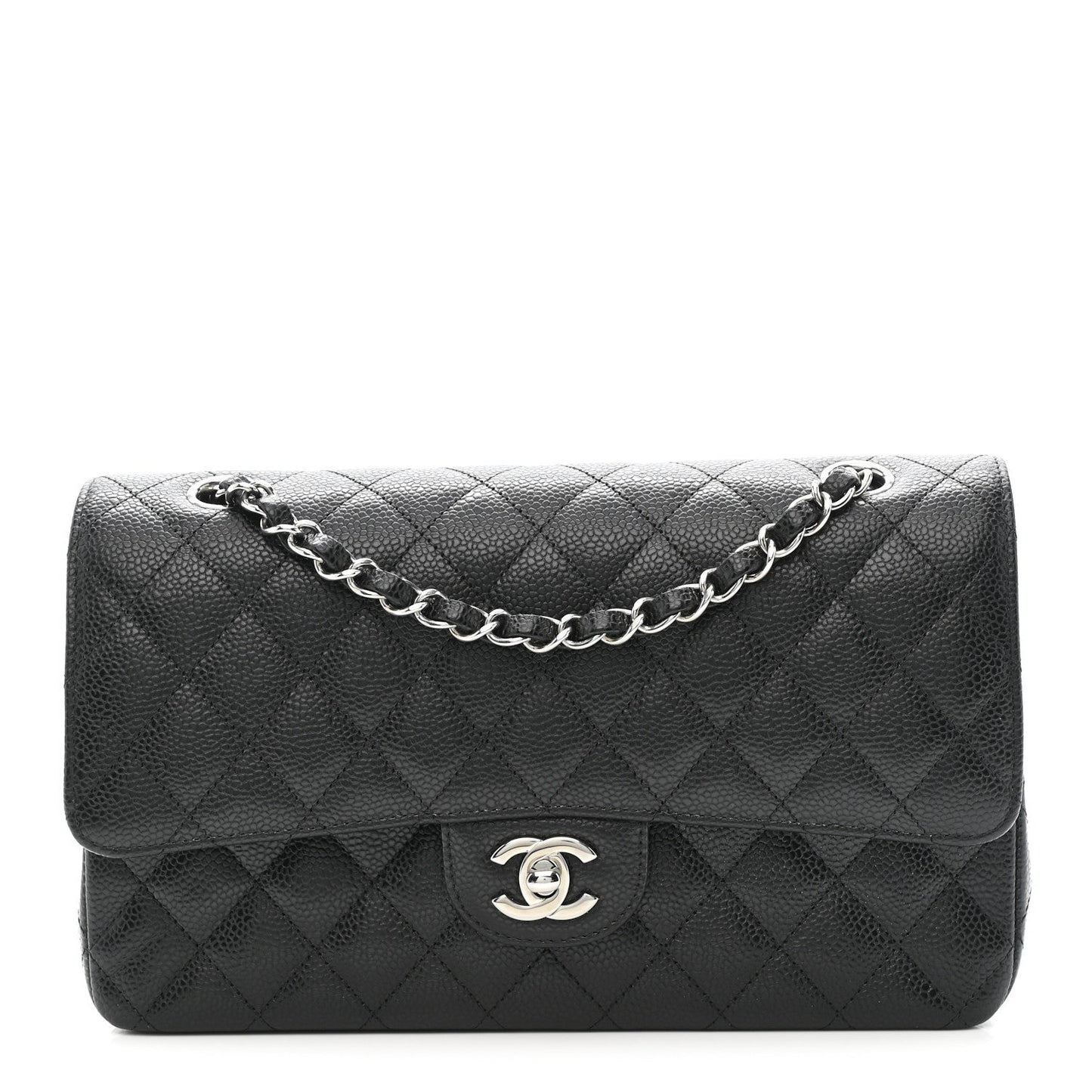 Caviar Quilted Medium Double Flap Black
