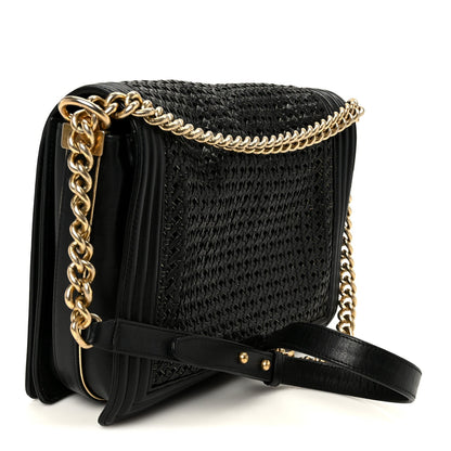 Braided Sheepskin Large Boy Reverso Flap Black