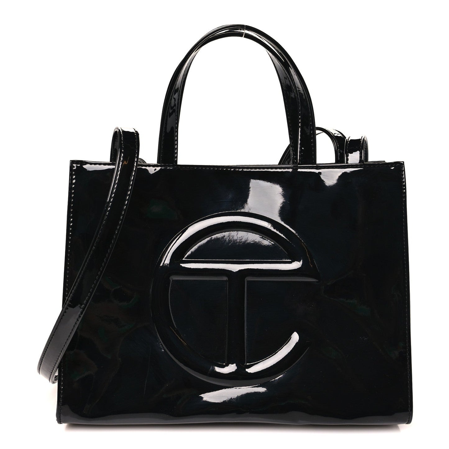Patent Vegan Leather Shmedium Shopping Bag Black
