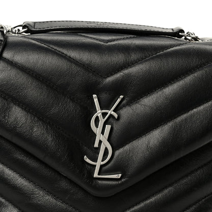 Calfskin Y Quilted Monogram Small Loulou Chain Satchel Black
