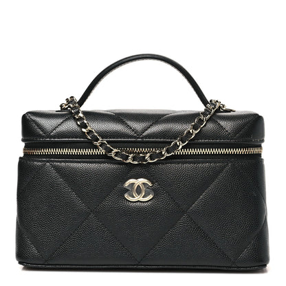 Caviar Quilted Top Handle Slim Vanity With Chain Black