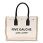 Linen Calfskin Small Rive Gauche Tote Greggio Natural