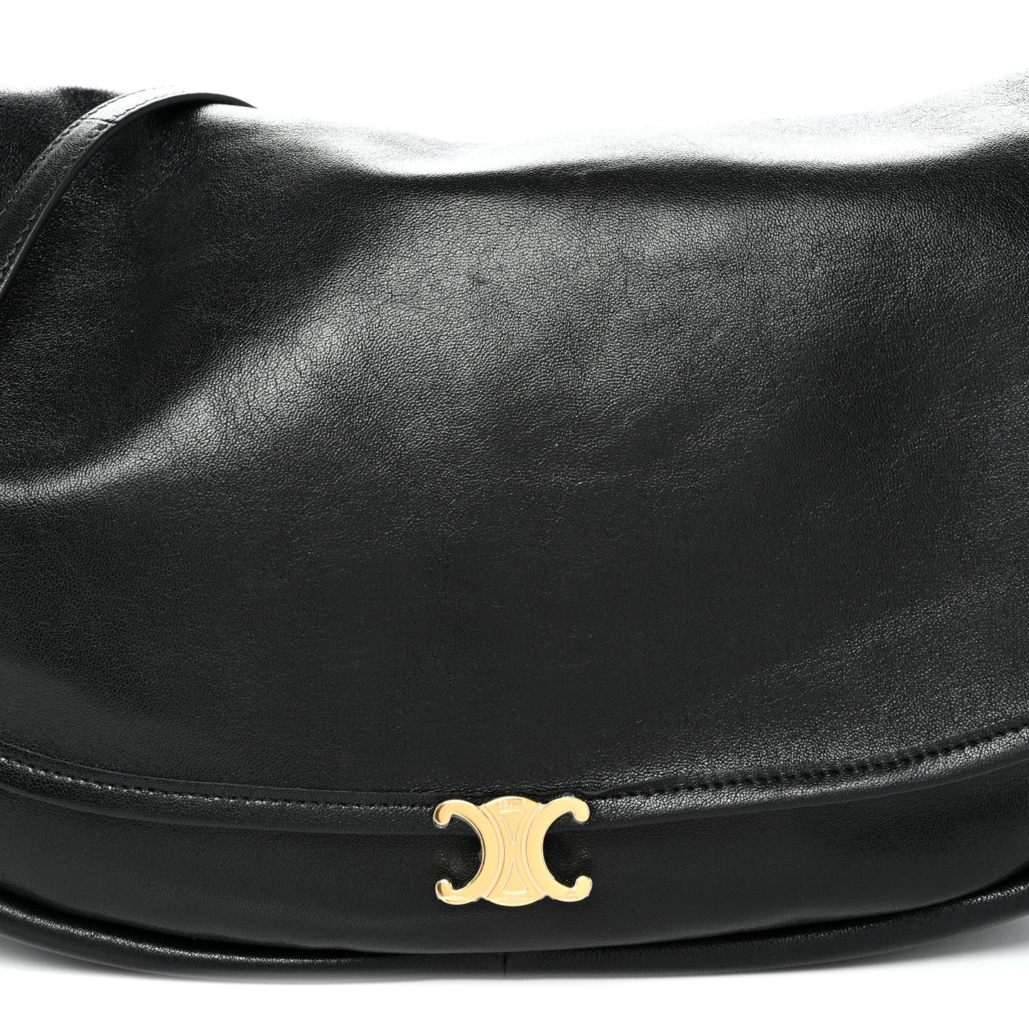 Shiny Lambskin Soft Triomphe Half Moon Bag Black