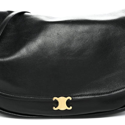 Shiny Lambskin Soft Triomphe Half Moon Bag Black