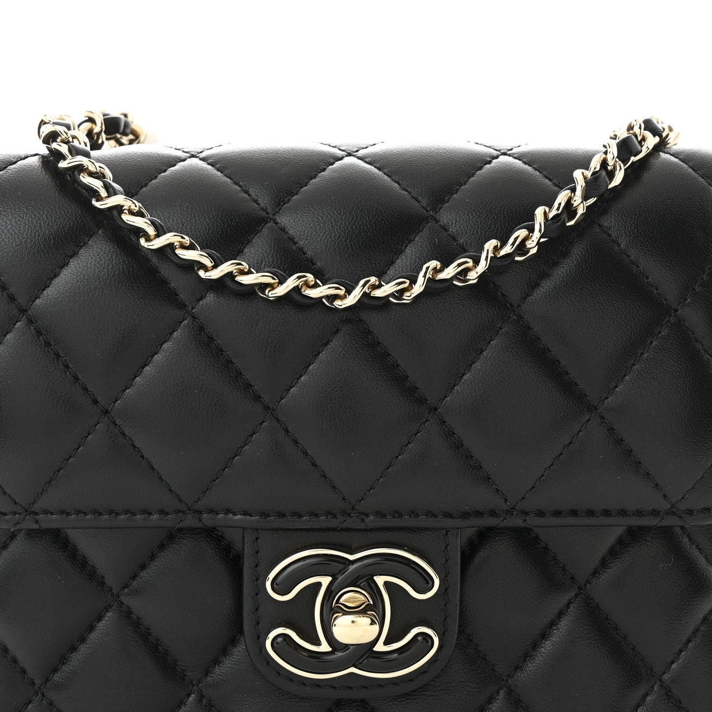 Lambskin Resin Quilted Mini Heart Square Flap Black