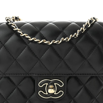 Lambskin Resin Quilted Mini Heart Square Flap Black