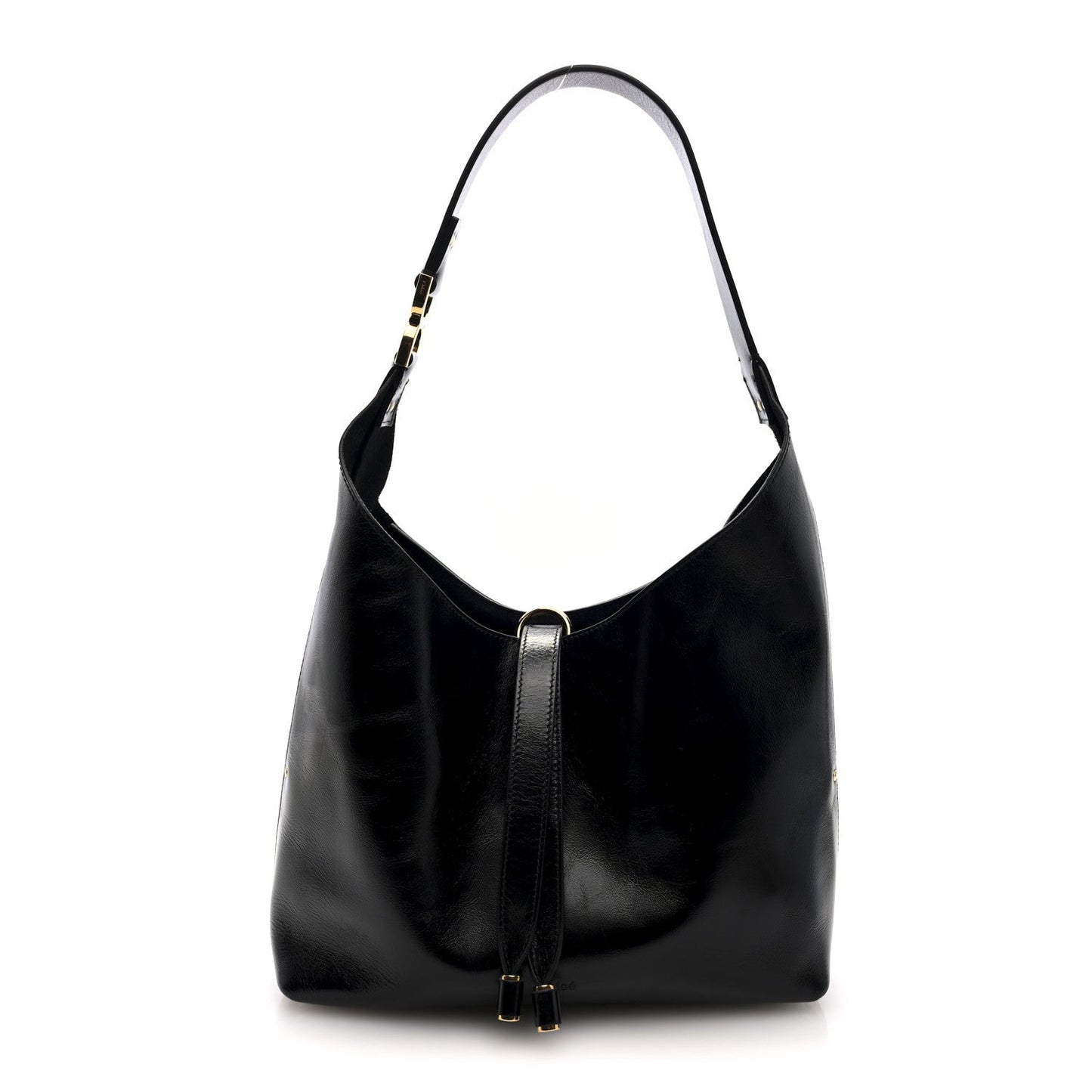 Shiny Calfskin Small Marcie Hobo Bag Black