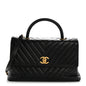 Calfskin Lizard Chevron Quilted Medium Coco Handle Flap Black