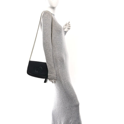 Pebbled Calfskin Medium Soho Flap Crossbody Black
