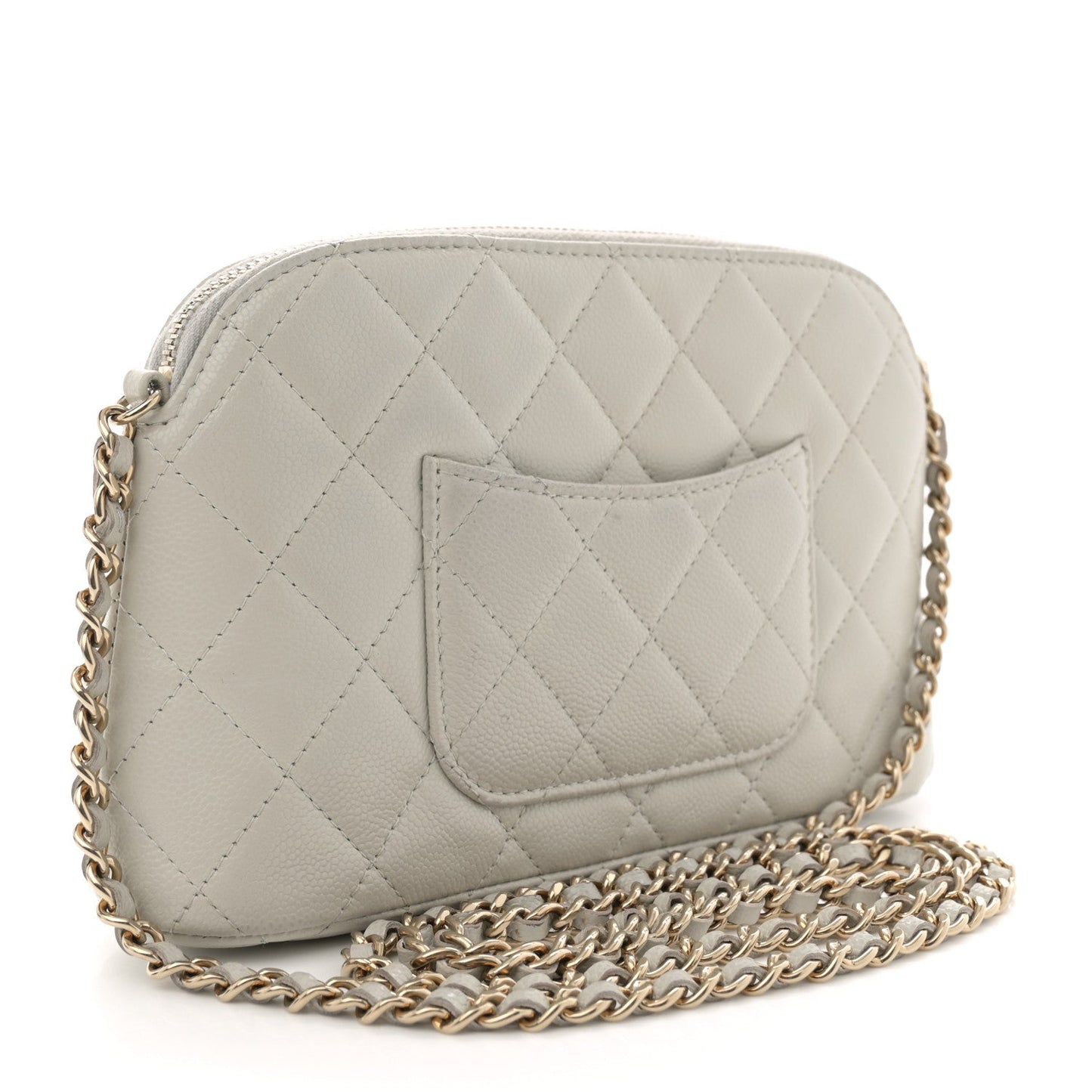 Caviar Quilted Classic Clutch With Chain Light Grey