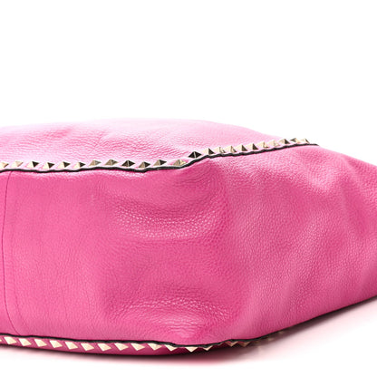 Grained Calfskin Medium Rockstud Reversible Tote Black Rose Violet