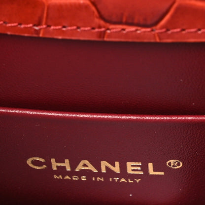 Calfskin Crocodile Embossed Turn Around Mini Flap Burgundy