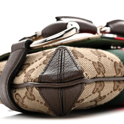 Monogram Textured Dollar Calfskin Heavy Grosgrain Web Small Maxi Horsebit Chain Shoulder Bag Beige Ebony New Acero