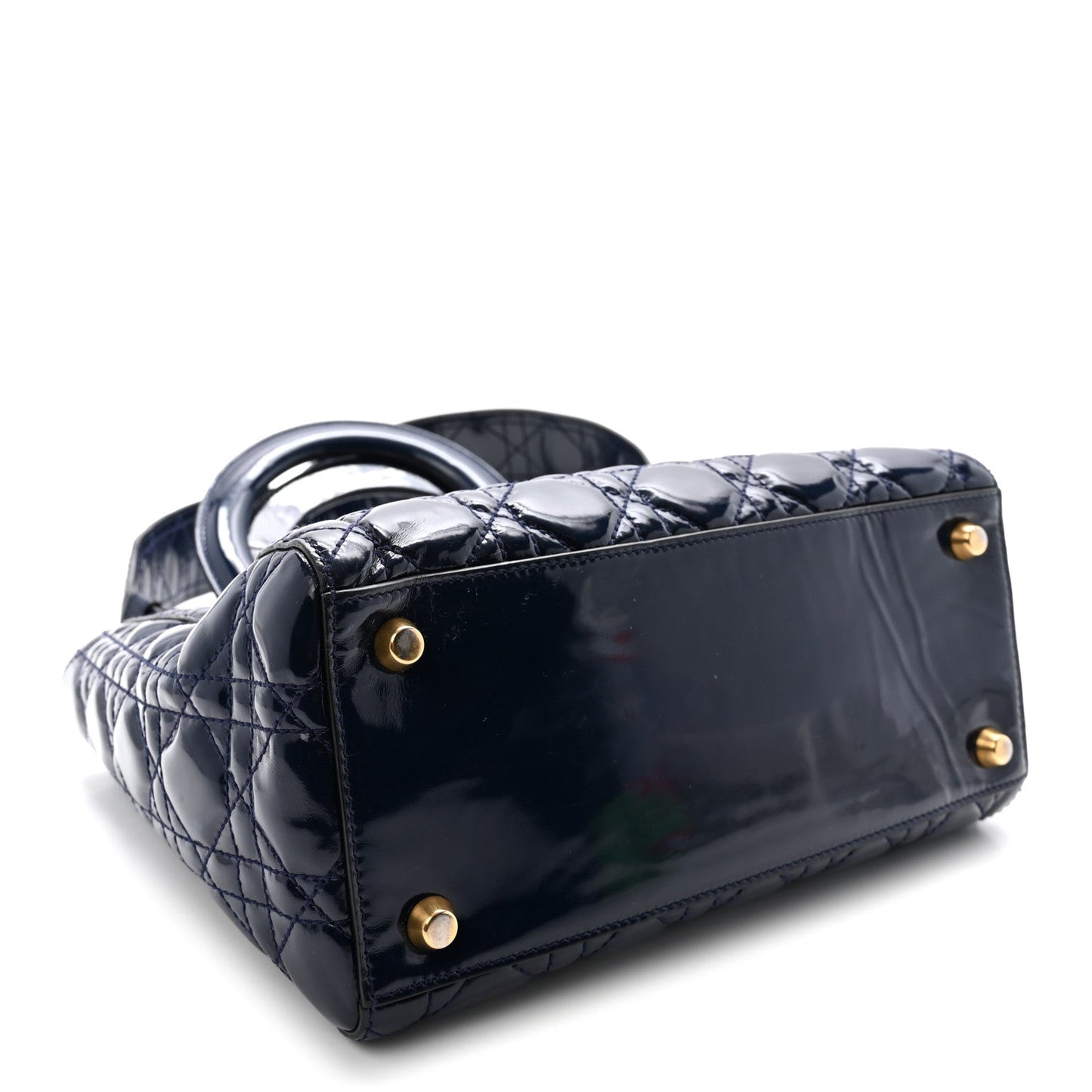 Patent Cannage Medium Supple Lady Dior  Navy Blue