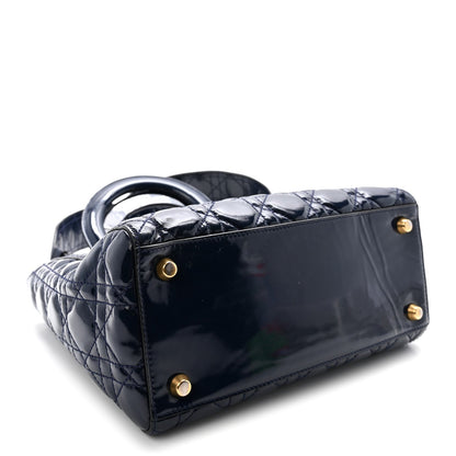 Patent Cannage Medium Supple Lady Dior  Navy Blue