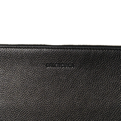 Calfskin Logo Large Cash Pouch With Handle Black White