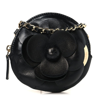 Lambskin Mini Camellia Bouquet Clutch With Chain Black