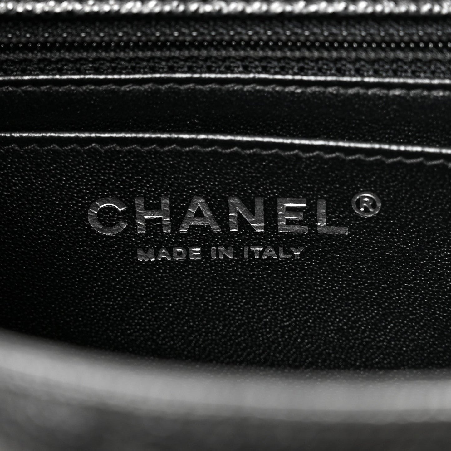 Caviar Chevron Quilted Mini Square Flap Black
