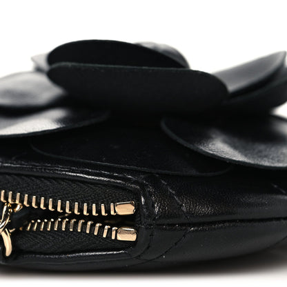 Lambskin Mini Camellia Bouquet Clutch With Chain Black