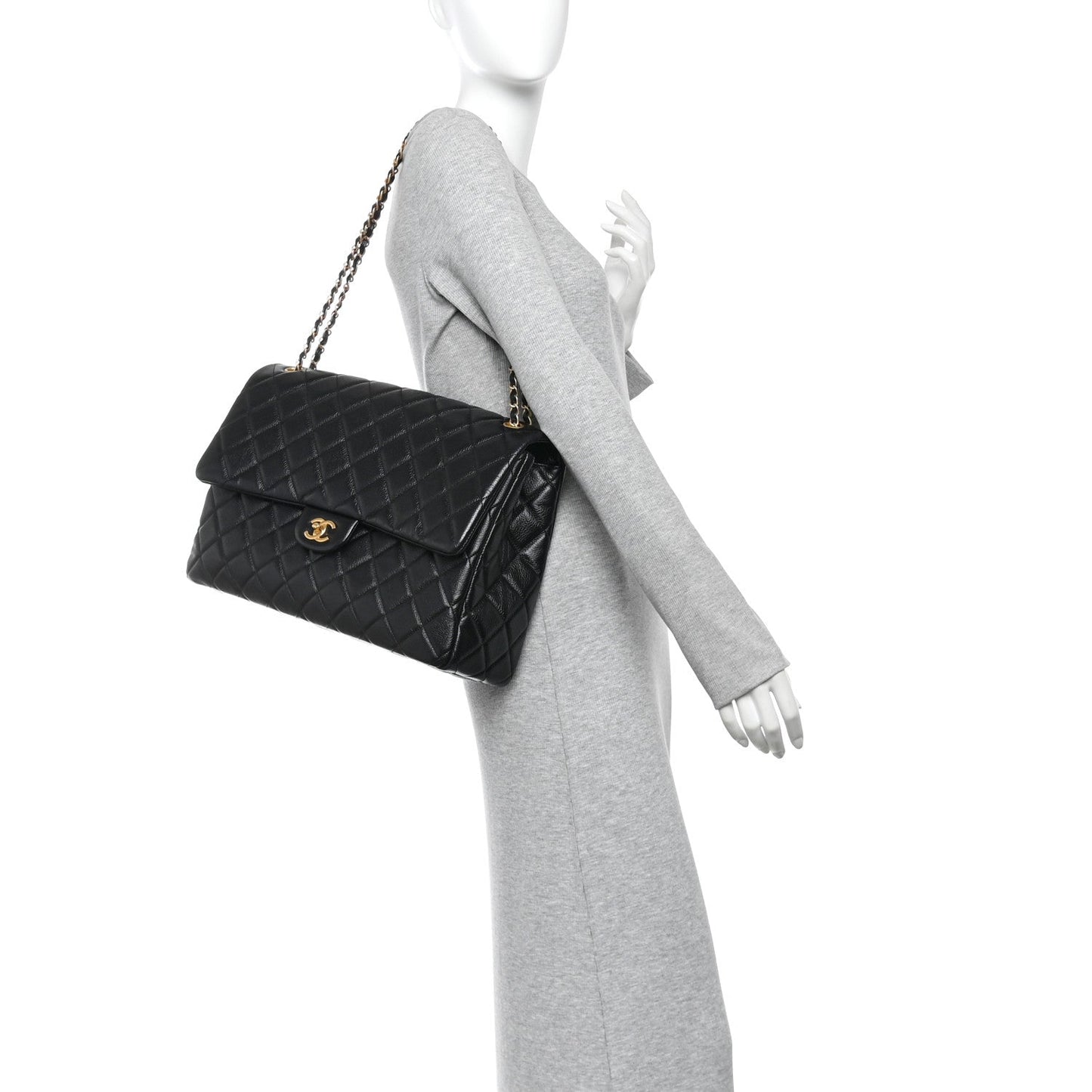 Calfskin Quilted XXL Travel Flap Bag Black