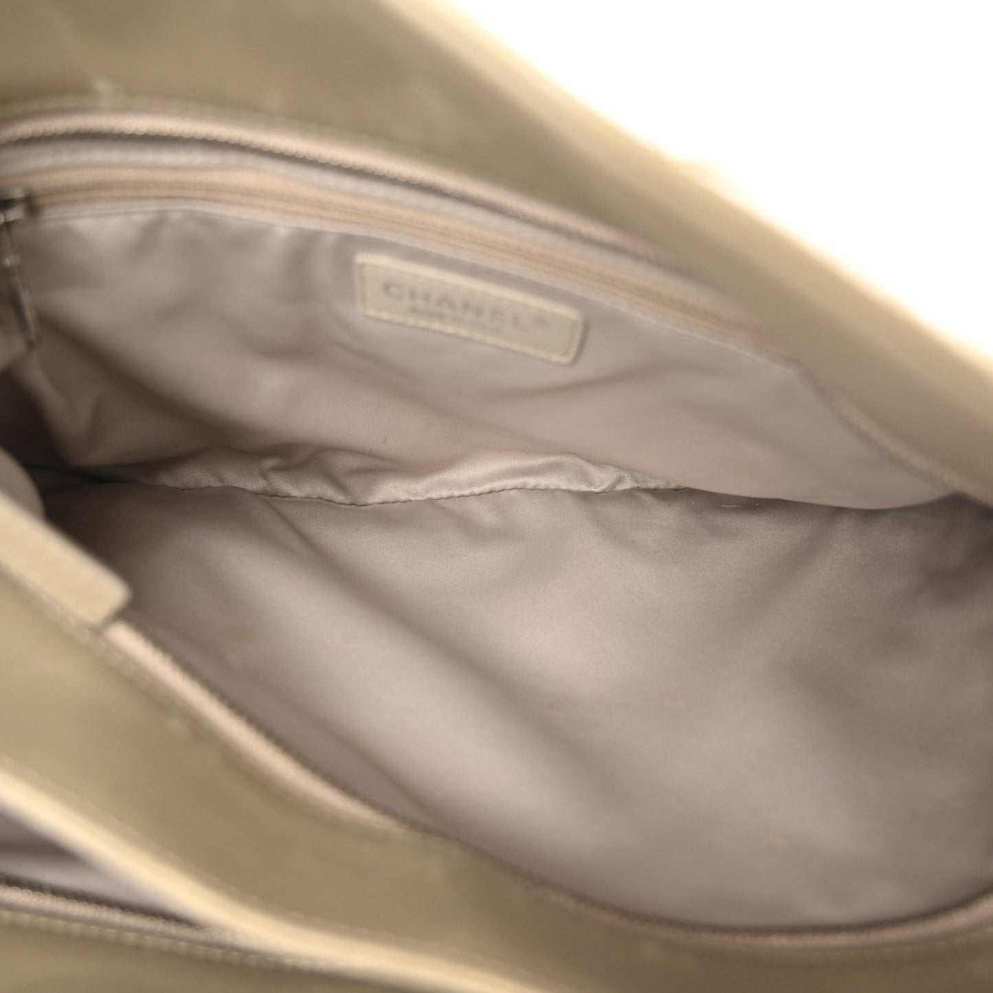 Patent Quilted Accordion Shopping Tote Beige