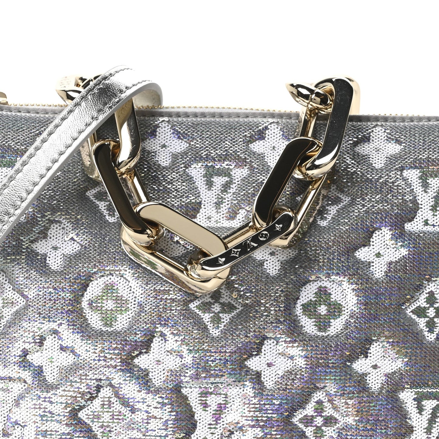 Satin Sequin Embroidered Monogram Coussin BB Silver