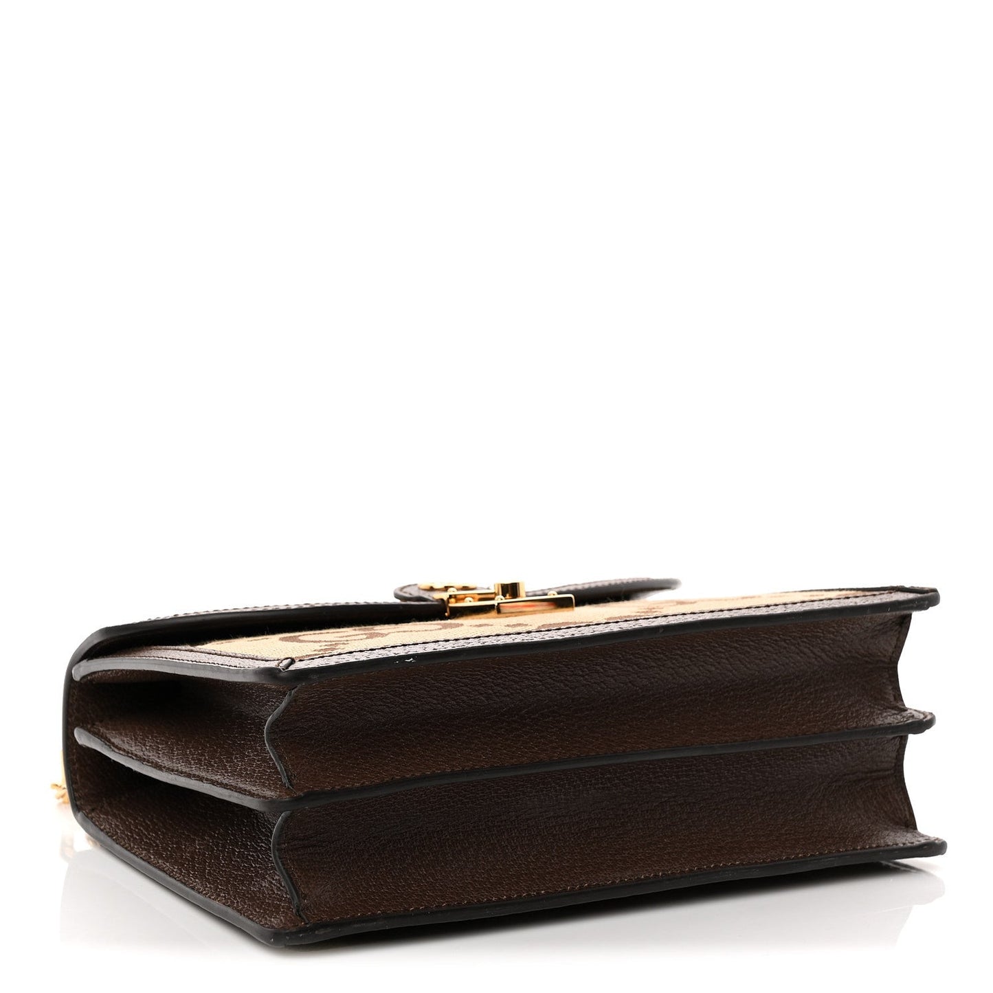 Monogram Jumbo GG Textured Dollar Calfskin Web Small Ophidia Padlock Top Handle Bag Camel Ebony New Acero