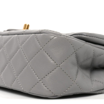 Lambskin Quilted Mini Rectangular Pearl Crush Flap Grey