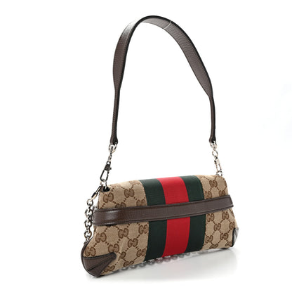 Monogram Textured Dollar Calfskin Heavy Grosgrain Web Small Maxi Horsebit Chain Shoulder Bag Beige Ebony New Acero
