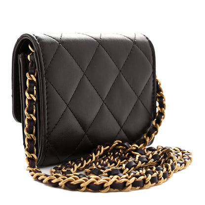 Lambskin Quilted Studded CC Clutch With Chain Dark Purple