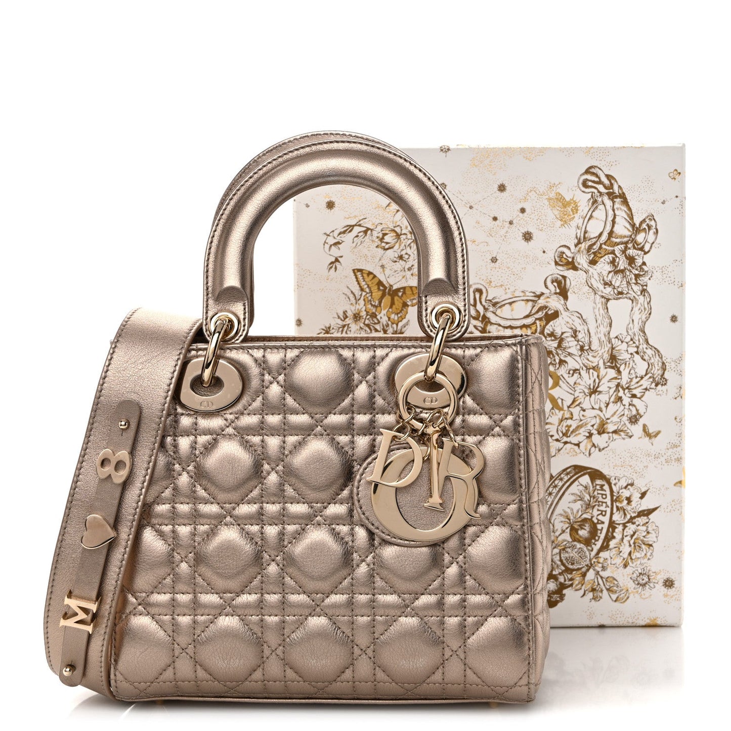 Metallic Lambskin Cannage Small My ABCDior Lady Dior Gold