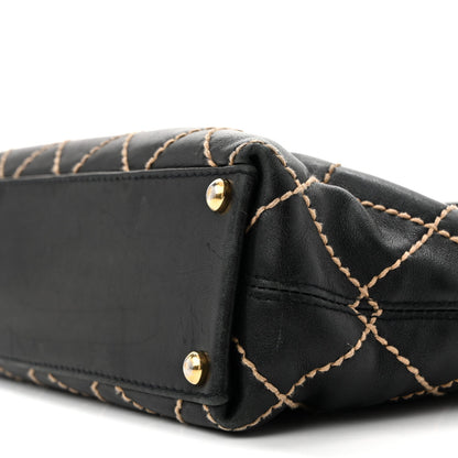 Calfskin Stitch Small Surpique Tote Black