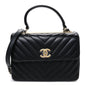 Lambskin Chevron Quilted Small Trendy CC Flap Dual Handle Bag Black